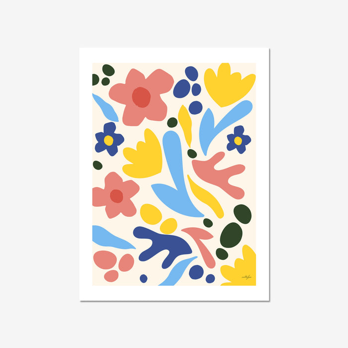 Orange Blue Pink Abstract Flower Print Art Poster, Retro Flower Print Poster, Floral Print, Orange Blue Pink Decor, Flower Poster