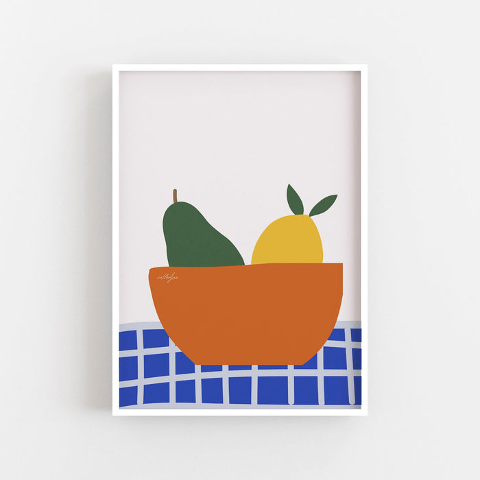 Set of 3 Fruit Art Prints, Orange Pink Blue Poster Kit, Girls Room Nursery Prints, Kitchen Artwork Set of Prints, Collage Wall Set