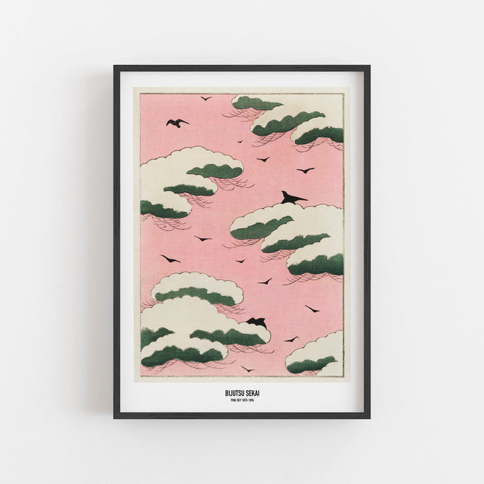 Pink sky illustration from Bijutsu Sekai (1893-1896) by Watanabe Seitei, Traditional Japanese illustrations, 50x70 cm, Portrait / Vertical