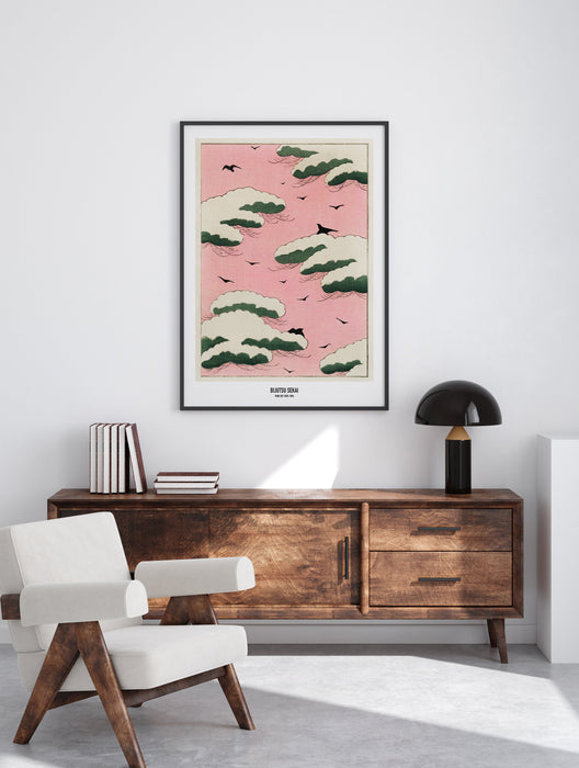 Pink sky illustration from Bijutsu Sekai (1893-1896) by Watanabe Seitei, Traditional Japanese illustrations, 50x70 cm, Portrait / Vertical
