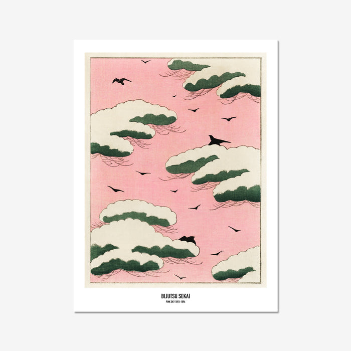 Pink sky illustration from Bijutsu Sekai (1893-1896) by Watanabe Seitei, Traditional Japanese illustrations, 50x70 cm, Portrait / Vertical