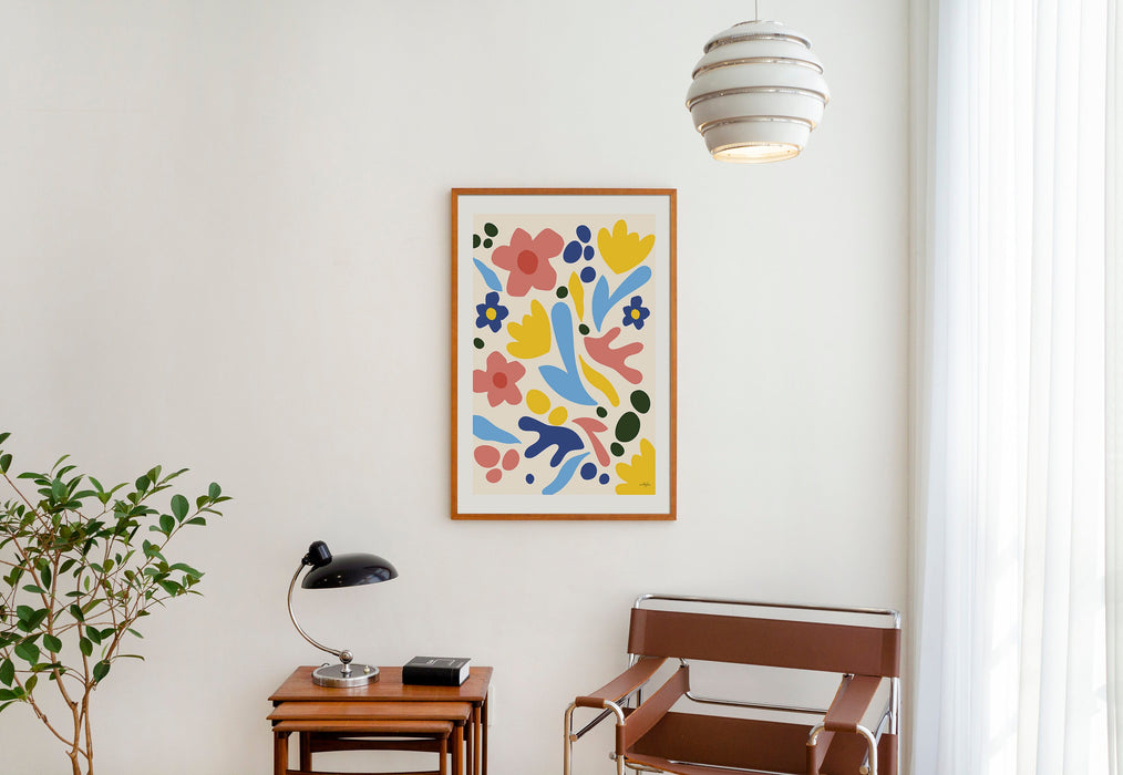 Orange Blue Pink Abstract Flower Print Art Poster, Retro Flower Print Poster, Floral Print, Orange Blue Pink Decor, Flower Poster