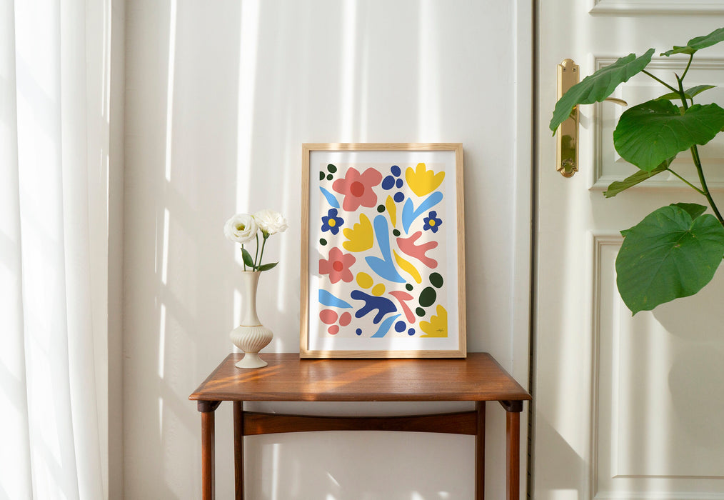 Orange Blue Pink Abstract Flower Print Art Poster, Retro Flower Print Poster, Floral Print, Orange Blue Pink Decor, Flower Poster