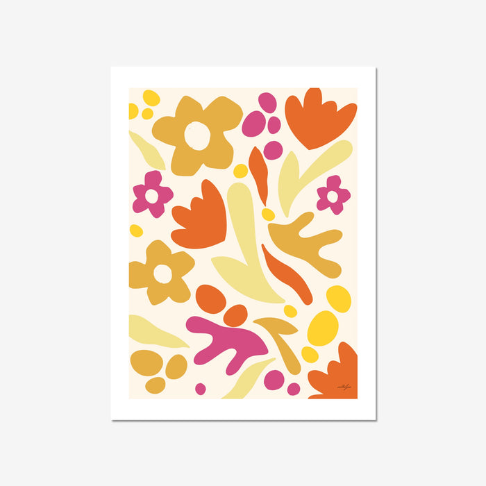 Orange Flower Market Framed Print, 70s Style Poster, 60s Flower Print, Pink Orange Decor, Boho Room Wall Art, Orange Boho Poster
