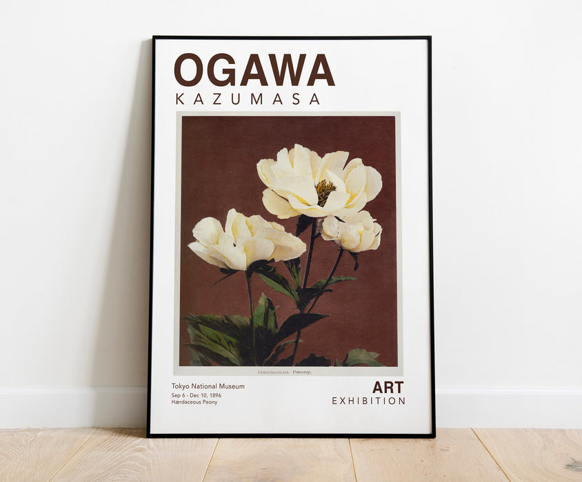 Ogawa Kazumasa Peony Art Exhibition Print Poster, Brown Floral Art Print, Vintage Japanese Photography Wall Art, Peony Poster, Modern Art