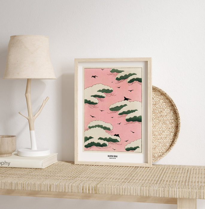 Pink sky illustration from Bijutsu Sekai (1893-1896) by Watanabe Seitei, Traditional Japanese illustrations, 50x70 cm, Portrait / Vertical
