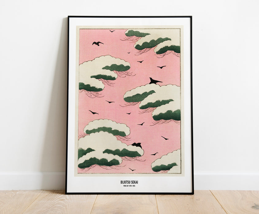 Pink sky illustration from Bijutsu Sekai (1893-1896) by Watanabe Seitei, Traditional Japanese illustrations, 50x70 cm, Portrait / Vertical