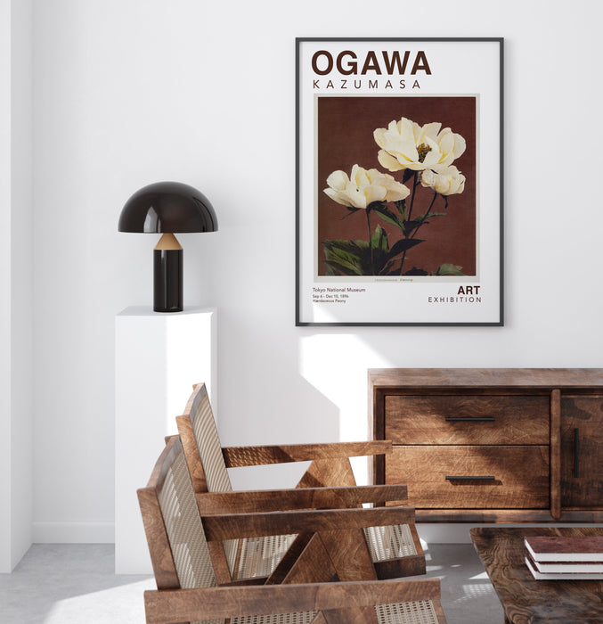 Ogawa Kazumasa Peony Art Exhibition Print Poster, Brown Floral Art Print, Vintage Japanese Photography Wall Art, Peony Poster, Modern Art