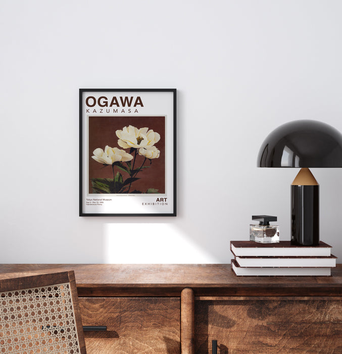 Ogawa Kazumasa Peony Art Exhibition Print Poster, Brown Floral Art Print, Vintage Japanese Photography Wall Art, Peony Poster, Modern Art