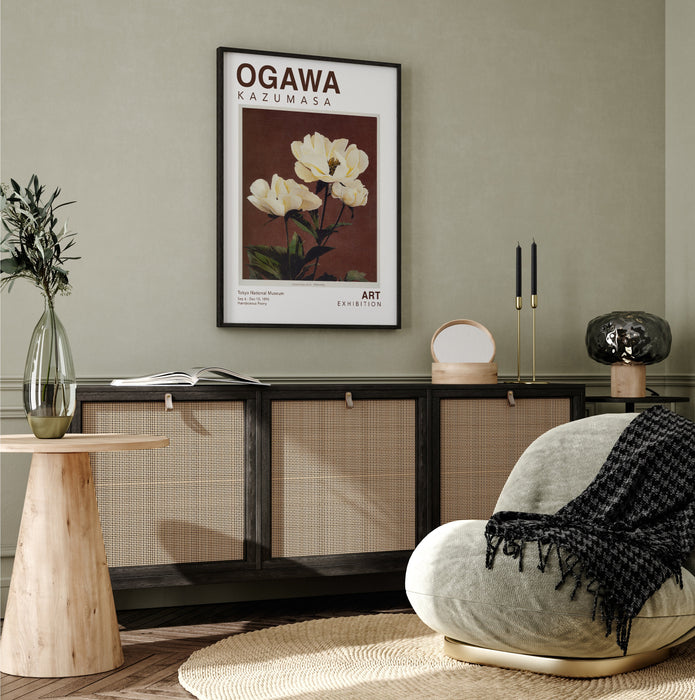 Ogawa Kazumasa Peony Art Exhibition Print Poster, Brown Floral Art Print, Vintage Japanese Photography Wall Art, Peony Poster, Modern Art