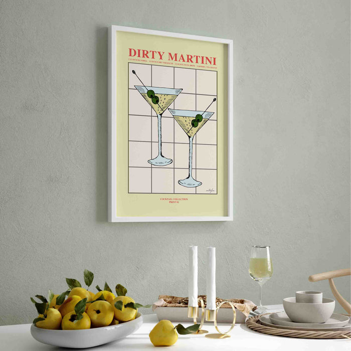 Vintage Dirty Martini Cocktail Print, Digital Download, Kitchen Decor, Boozy Gift, Cocktail Art, Retro Poster, Mid Century Modern Art