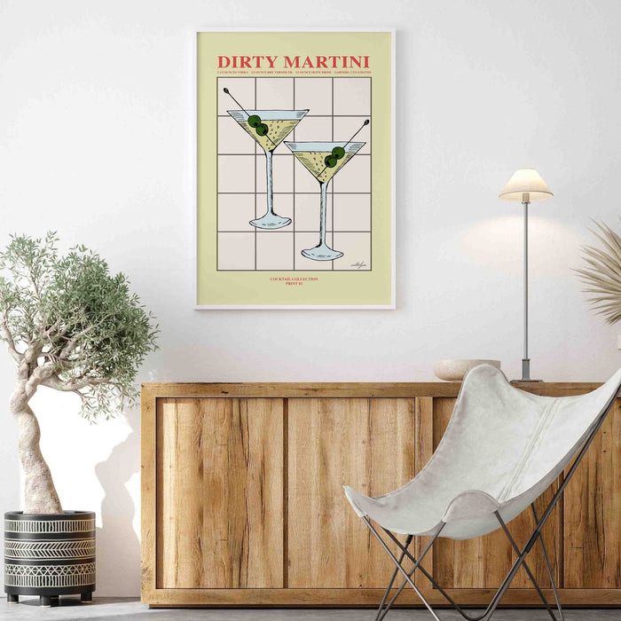 Vintage Dirty Martini Cocktail Print, Digital Download, Kitchen Decor, Boozy Gift, Cocktail Art, Retro Poster, Mid Century Modern Art