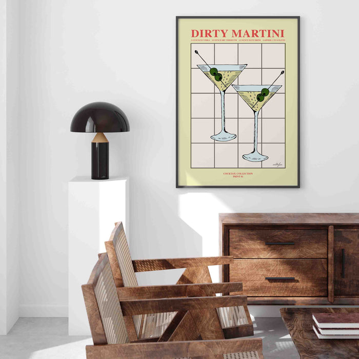 Vintage Dirty Martini Cocktail Print, Digital Download, Kitchen Decor, Boozy Gift, Cocktail Art, Retro Poster, Mid Century Modern Art