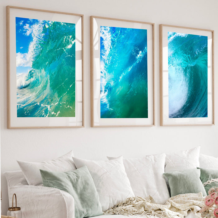3 Piece Wall Art, Beach Print Download, Aerial Ocean Print, Modern Coastal Print, Wall Art, Prints, Indigo Blue Wall Decor, Beach Digital