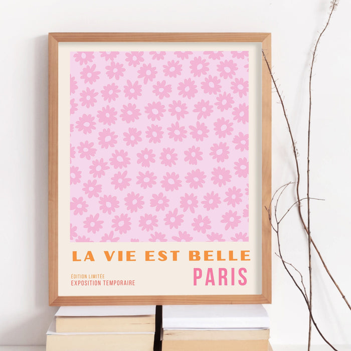 Pink Orange Flower Market Digital Download Print, 70s Style Poster, 60s Flower Print, Pink Orange Decor, Dork Room Wall Art, Printable set