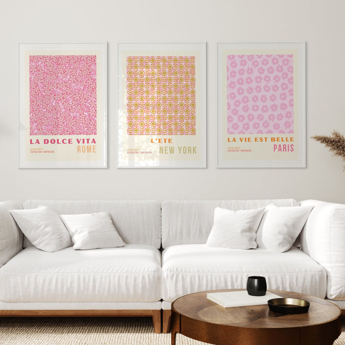 Pink Orange Flower Market Digital Download, 70s Style Poster, 60s Flower Print, Orange Pink Decor, Dork Room Wall Art, Printable set of 3