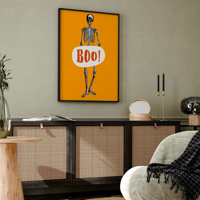 Boo skeleton funny halloween art orange spooky halloween decor large halloween printable wall art digital download poster fun art prints