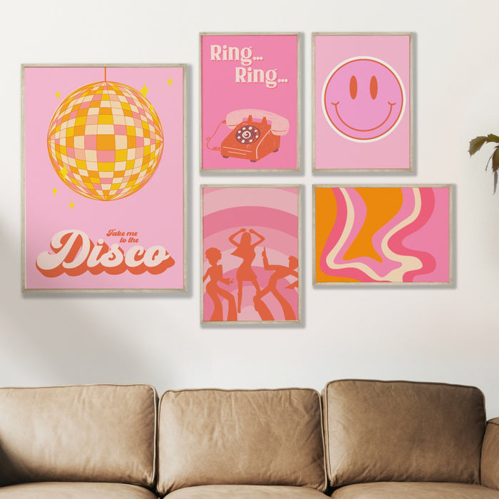 Fashion Girl Print | Disco Print | Girls Drinking Print | Fashion Wall Art | Stylish Wall Art | Orange and Pink Wall Art | Funky Prints,