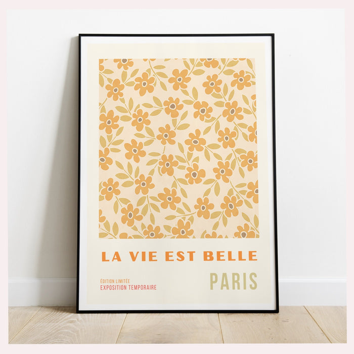 Boho Print, Boho Art Print, Boho Wall Art, Orange Flower Market, Digital Download, 70s Style Poster, 60s Flower Print, Pink Orange Decor,