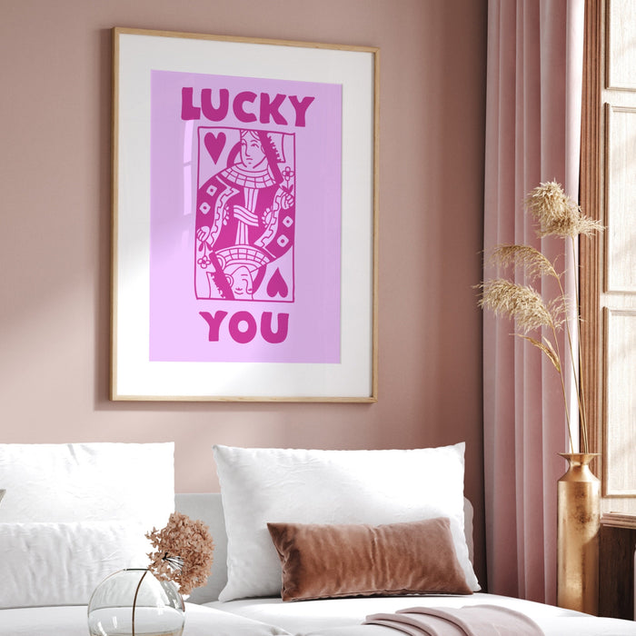 Lucky you Retro Trendy Aesthetic Wall Art, Trendy Retro Wall Print | Colorful Boho Wall Art | Pink Poster | Lucky You Wall Art, Lucky You