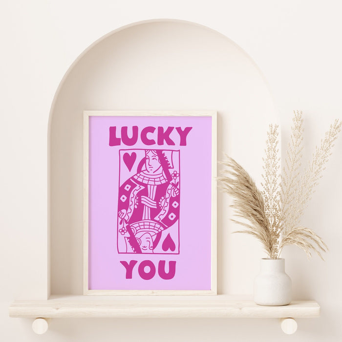 Lucky you Retro Trendy Aesthetic Wall Art, Trendy Retro Wall Print | Colorful Boho Wall Art | Pink Poster | Lucky You Wall Art, Lucky You