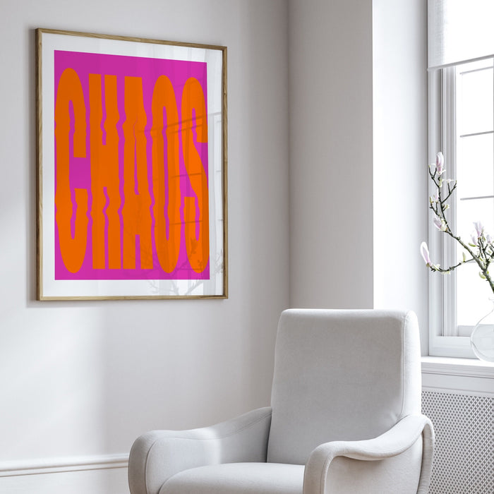 CHAOS, Pink and orange wall art, dorm room decor, digital downloads, Preppy Wall Art, Preppy Pink Prints, Dork Room Decor , Printable poster
