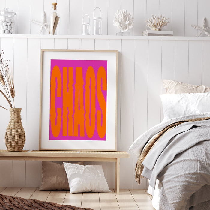 CHAOS, Pink and orange wall art, dorm room decor, digital downloads, Preppy Wall Art, Preppy Pink Prints, Dork Room Decor , Printable poster