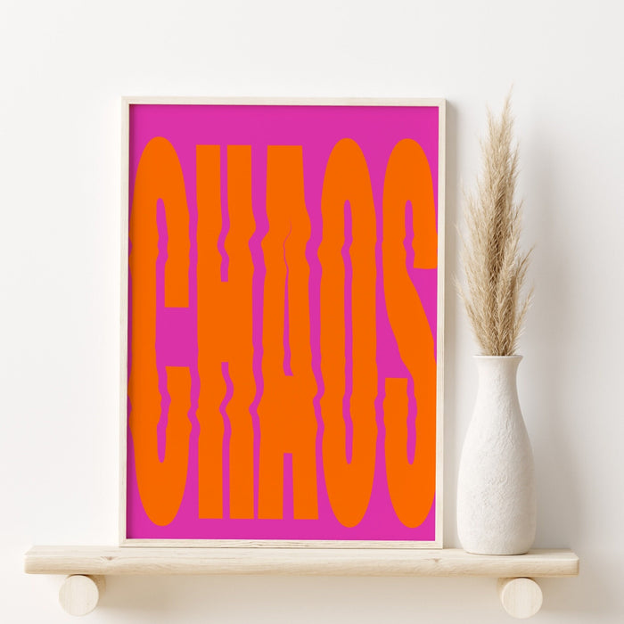 CHAOS, Pink and orange wall art, dorm room decor, digital downloads, Preppy Wall Art, Preppy Pink Prints, Dork Room Decor , Printable poster
