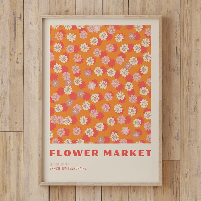 Orange Flower Market Digital Download Print, 70s Style Poster, 60s Flower Print, Pink Orange Decor, 3 Prints, Printable Art, Dork Wall Art