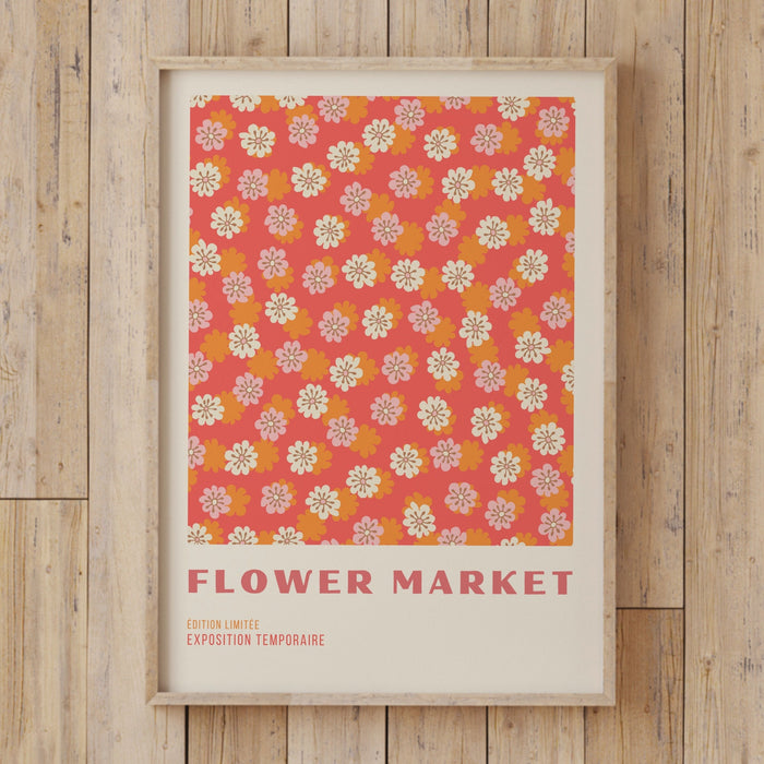 Orange Flower Market Digital Download Print, 70s Style Poster, 60s Flower Print, Pink Orange Decor, 3 Prints, Printable Art, Dork Wall Art