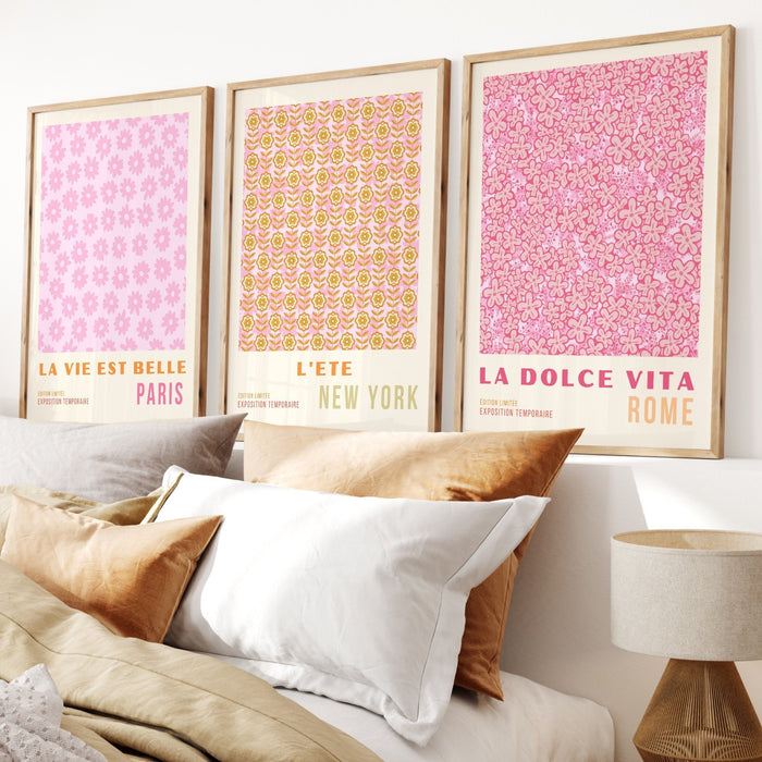 PRINTED Wall Art, Pink Orange Flower Market Digital Download, 70s Style Poster, 60s Flower Print, Orange Pink Decor, Dorm Room Decor, Retro