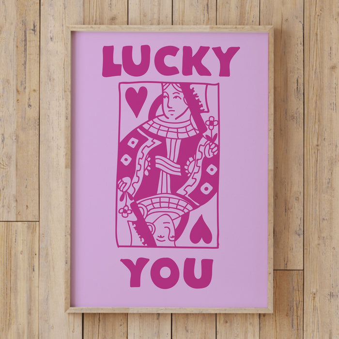 Lucky you Retro Trendy Aesthetic Wall Art, Trendy Retro Wall Print | Colorful Boho Wall Art | Pink Poster | Lucky You Wall Art, Lucky You