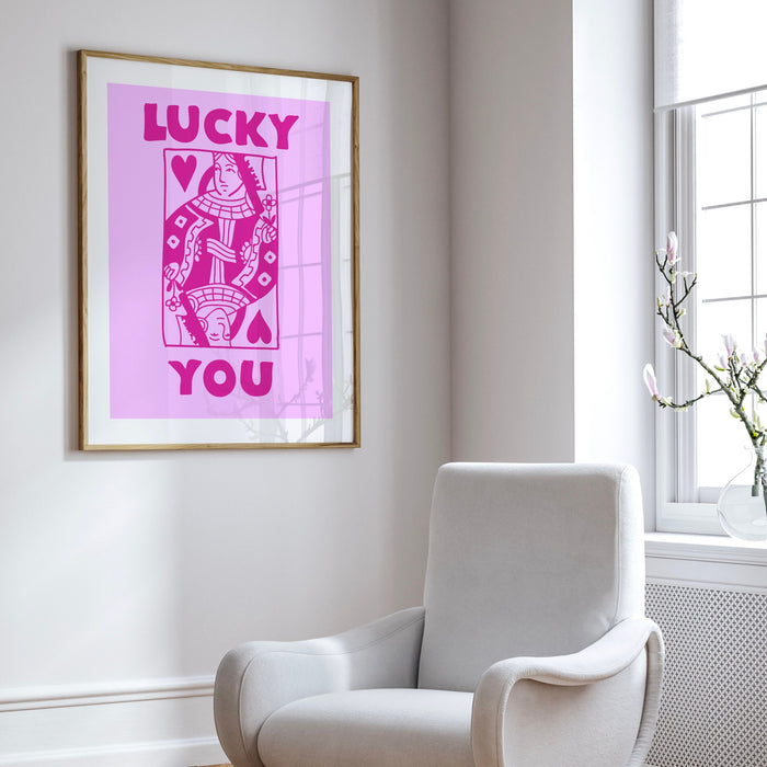 Lucky you Retro Trendy Aesthetic Wall Art, Trendy Retro Wall Print | Colorful Boho Wall Art | Pink Poster | Lucky You Wall Art, Lucky You