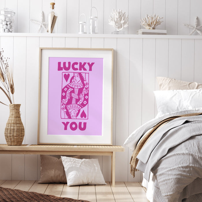 Lucky you Retro Trendy Aesthetic Wall Art, Trendy Retro Wall Print | Colorful Boho Wall Art | Pink Poster | Lucky You Wall Art, Lucky You