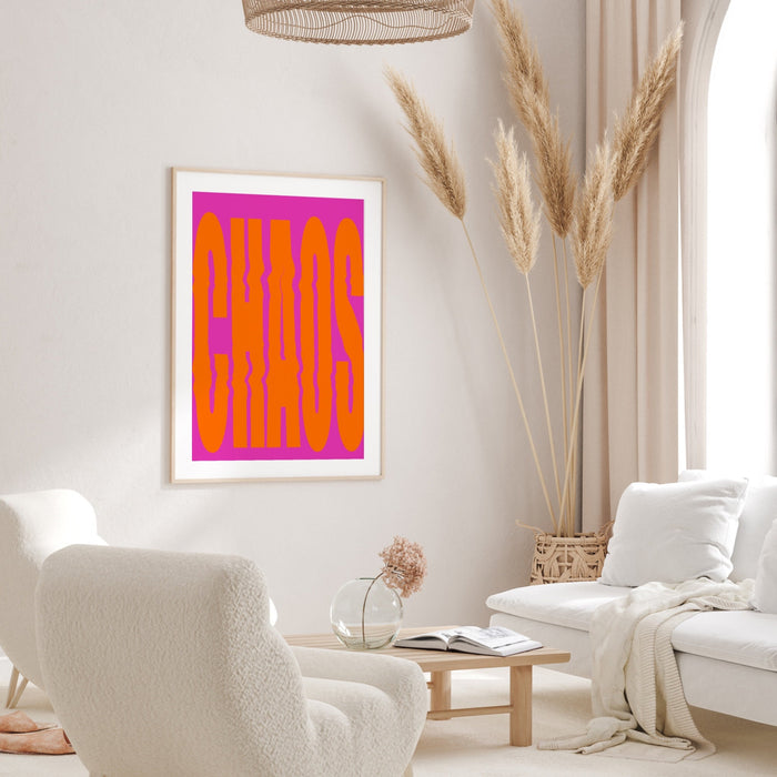 CHAOS, Pink and orange wall art, dorm room decor, digital downloads, Preppy Wall Art, Preppy Pink Prints, Dork Room Decor , Printable poster