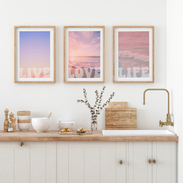Pink and Orange Wall Art  Digital Download, 70s 60s Style Poster Print, Orange Pink Decor, Dorm Wall Decor, Printable set x 6, Ocean Blush