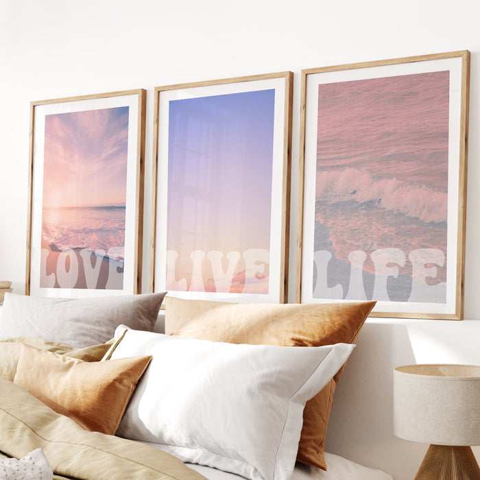 Pink and Orange Wall Art  Digital Download, 70s 60s Style Poster Print, Orange Pink Decor, Dorm Wall Decor, Printable set x 6, Ocean Blush