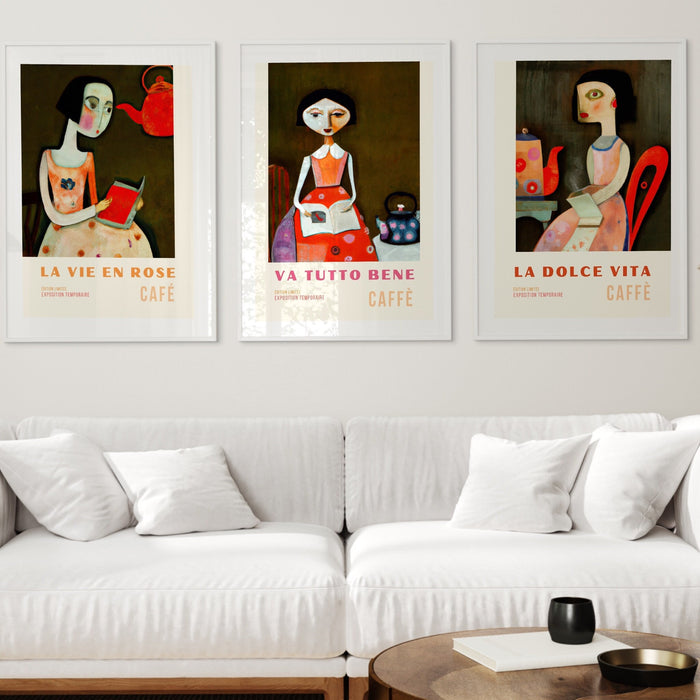 Set of 3 Coffee Prints,  Modern Kitchen Decor, Retro Poster, Pop Art, Kitchen Art, Exhibition Poster, Illustration, Coffee Lover, Picasso