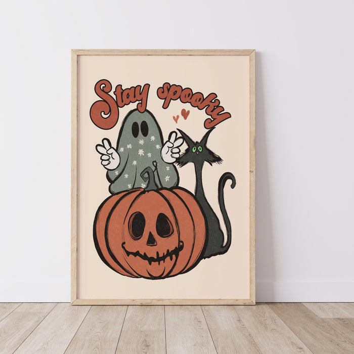 Trendy retro halloween gallery wall set of 10 PRINTABLES, Cute ghost prints, Printable digital downloads, Neutral beige color