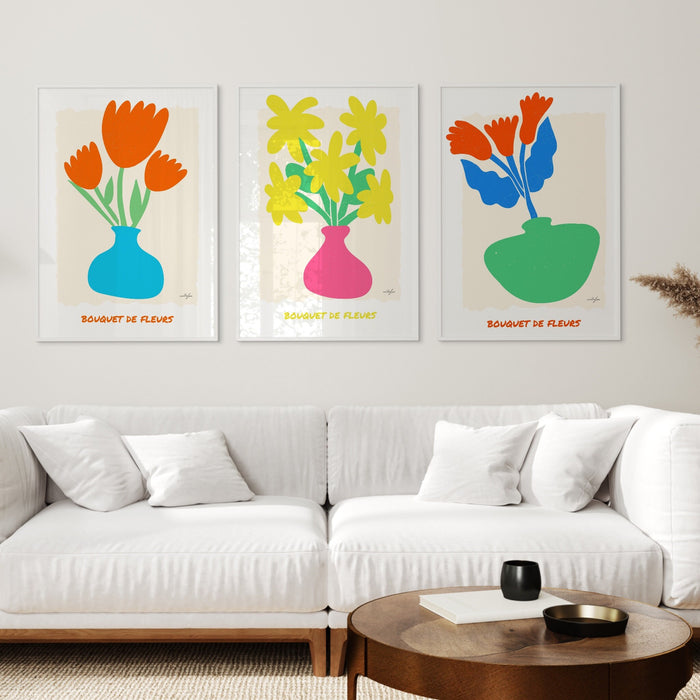 Trendy Retro Set of 6 Flower Market Prints Digital Art Download | Colorful Gallery Wall Flower Exhibition Print Preppy poster, printable
