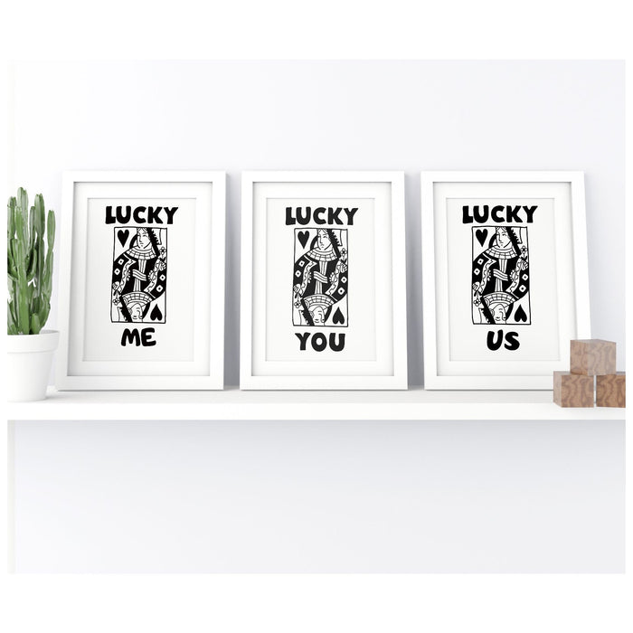 Retro Trendy Aesthetic Wall Art, Digital Download, Wall Decor, Large Printable Art, Queen of Hearts, Lucky You, Set of 6, Lucky you me us