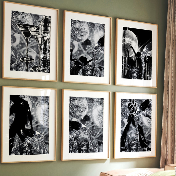 Disco Martini Wall Print, Retro Photo Poster, Black and White Print, Alcohol Vintage Wall Decor, Fashion Girl Print | Disco Poster,Printable