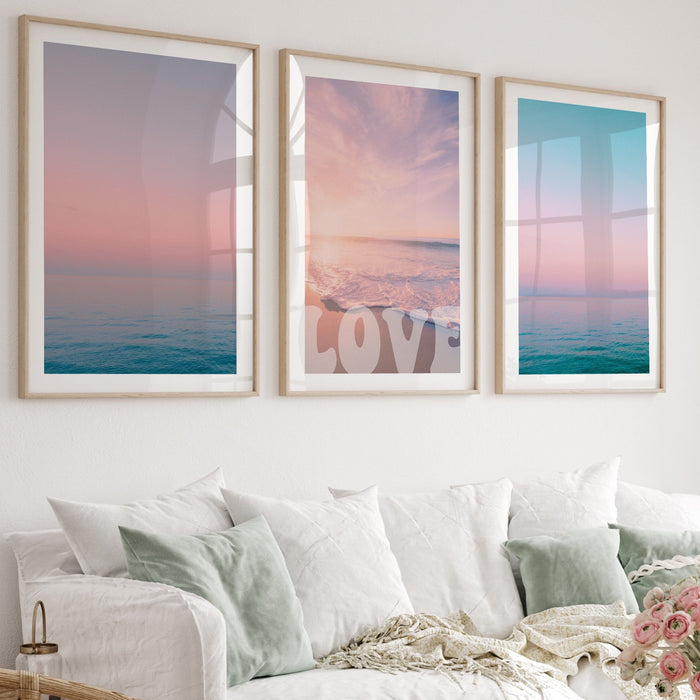Pink and Orange Wall Art  Digital Download, 70s 60s Style Poster Print, Orange Pink Decor, Dorm Wall Decor, Printable set x 6, Ocean Blush