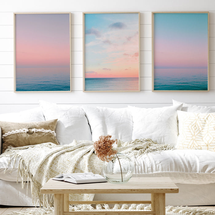 Pink and Orange Wall Art  Digital Download, 70s 60s Style Poster Print, Orange Pink Decor, Dorm Wall Decor, Printable set x 6, Ocean Blush
