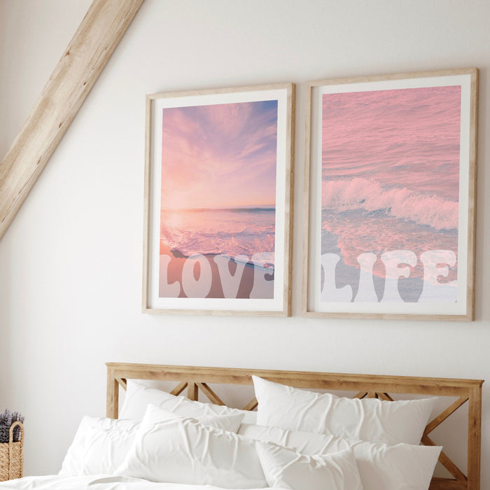 Pink and Orange Wall Art  Digital Download, 70s 60s Style Poster Print, Orange Pink Decor, Dorm Wall Decor, Printable set x 6, Ocean Blush