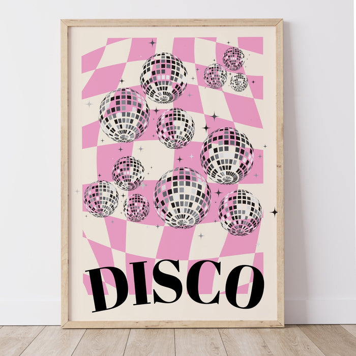 Trendy Retro Disco Ball Poster | Retro Print | Preppy Poster | Disco Poster | Trendy Retro | Disco Ball Decor  | Pink prints | Minimalist
