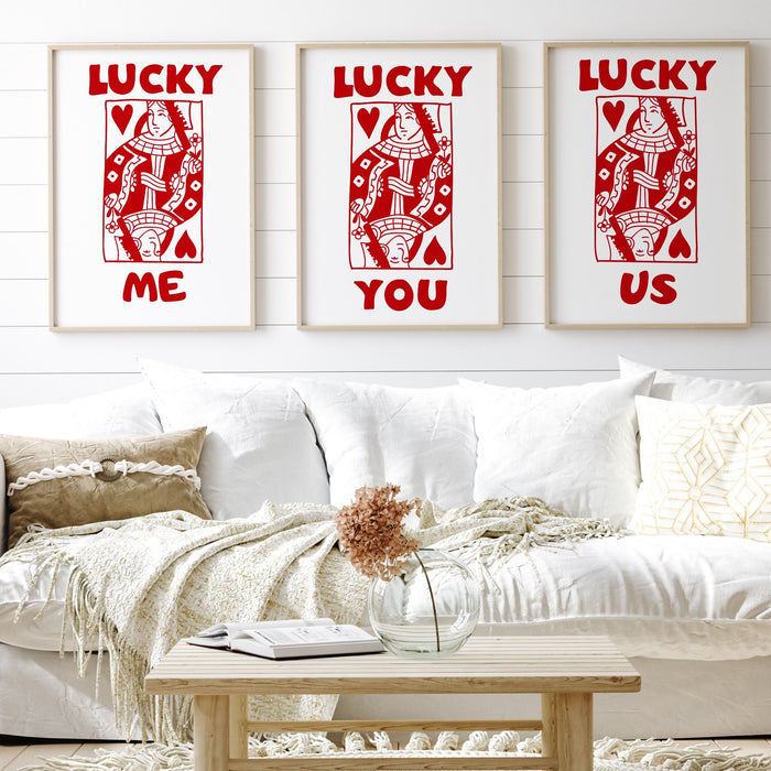 Retro Trendy Aesthetic Wall Art, Digital Download, Wall Decor, Large Printable Art, Queen of Hearts, Lucky You, Set of 6, Lucky you me us