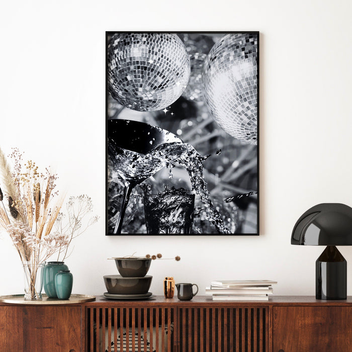 Fashion Girl Print | Disco Print | Girls Drinking Print | Fashion Wall Art | Stylish Wall Art | Black And White Art | Funky Prints