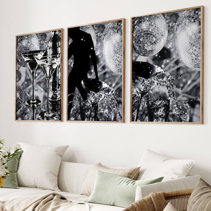 Disco Martini Wall Print, Retro Photo Poster, Black and White Print, Alcohol Vintage Wall Decor, Fashion Girl Print | Disco Poster,Printable