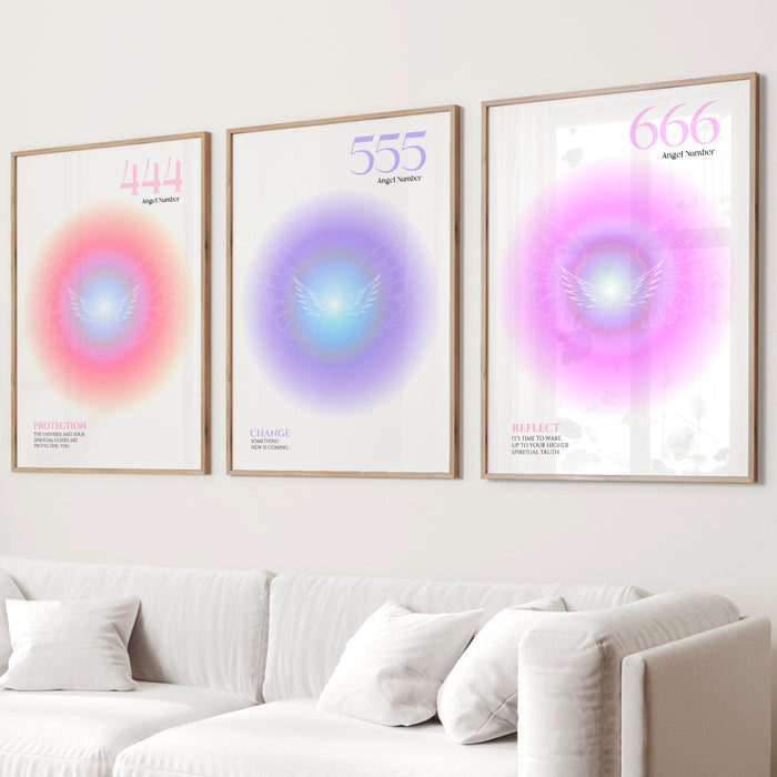 ANGEL NUMBER SET of 9, Trendy Wall Art, Spiritual Poster, Angel Number Print, Room Decor Aesthetic Minimalist, Digital Download, Aura Poster